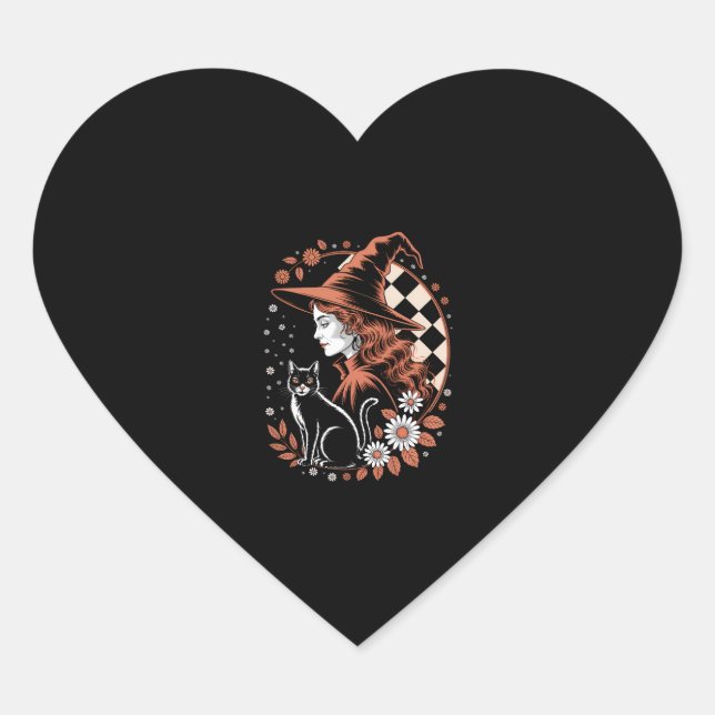 Witch Chequered Halloween Heart Sticker (Front)