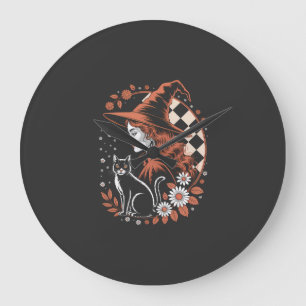 Witch Chequered Halloween Large Clock