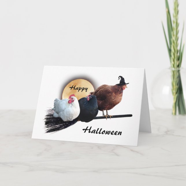 Witch Chickens Halloween Card (Front)