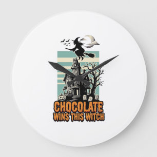 Witch Chocolate Shirt Sweet Halloween Treat Design Large Clock