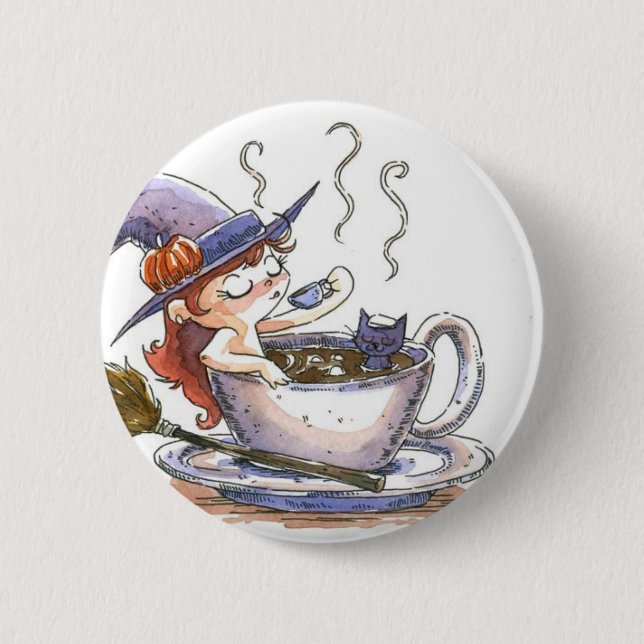 Witch Coffee Break 2 2 Inch Round Button (Front)