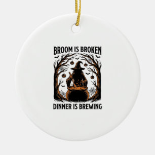 Witch Cooking Shirt Funny Halloween Cauldron Desig Ceramic Ornament