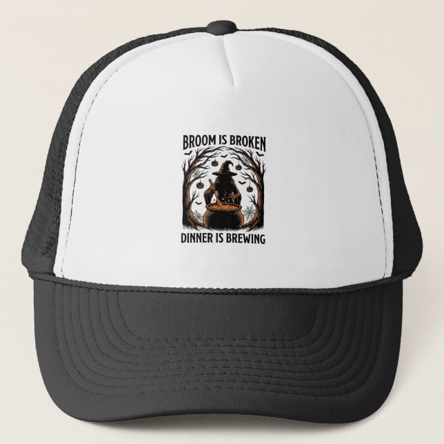 Witch Cooking Shirt Funny Halloween Cauldron Desig Trucker Hat (Front)