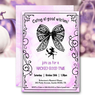 Witch Coquette Bow Halloween Girls Night Party Invitation