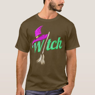 Witch Costume With Hat And Broom For Halloween T-Shirt