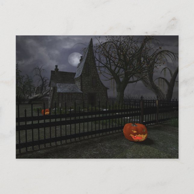 Witch Cottage with Pumpkin Lantern Postcard (Front)