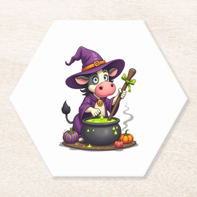 Witch Cow Cauldron Brew Paper Coaster (Front)