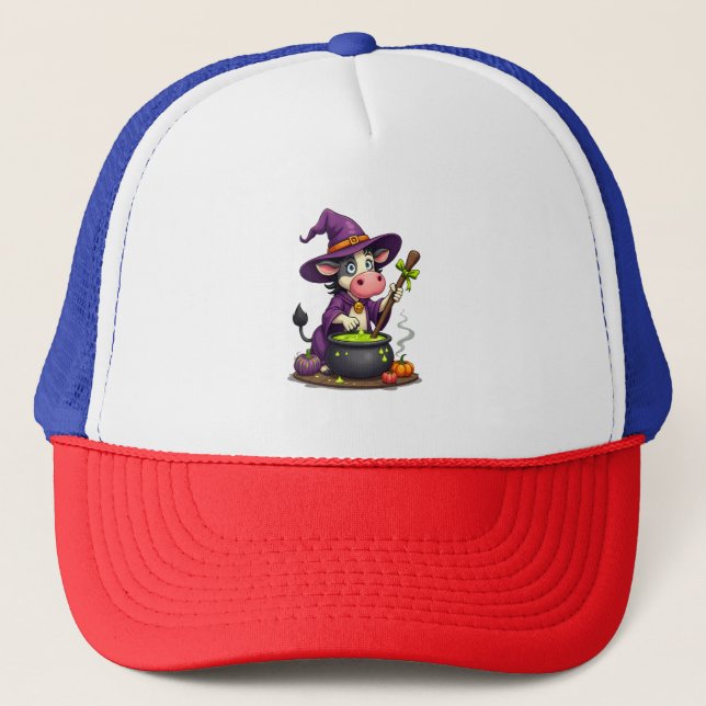 Witch Cow Cauldron Brew Trucker Hat (Front)