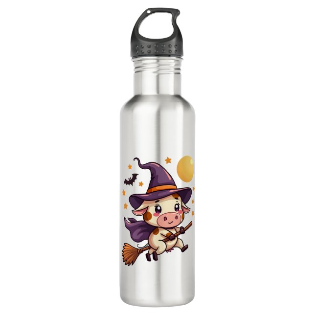 Witch Cow on a Broomstick 710 Ml Water Bottle (Front)