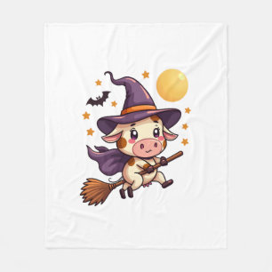 Witch Cow on a Broomstick Fleece Blanket