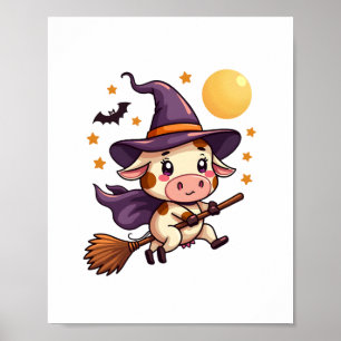 Witch Cow on a Broomstick Poster