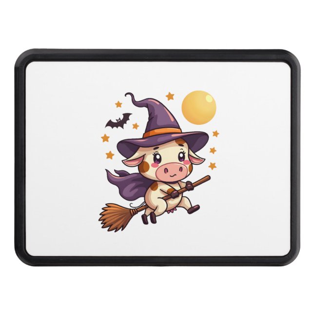 Witch Cow on a Broomstick Trailer Hitch Cover (Front)