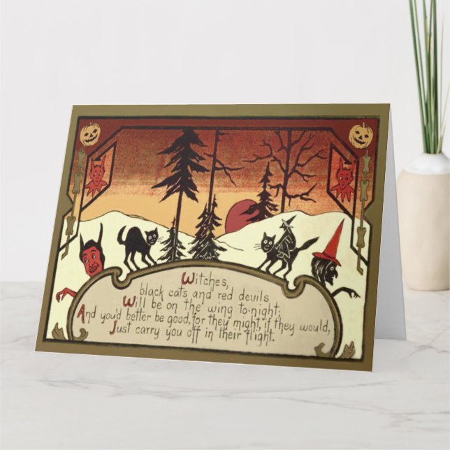 Witch Devil Jack O' Lantern Pumpkin Full Moon Card (Front)