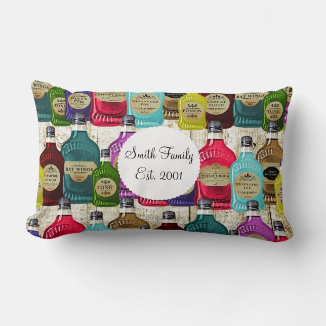 Witch Doctors Magic Potion Apothecary Tonic Bottle Lumbar Pillow (Front)