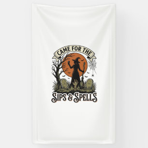 Witch Drinking Shirt Sips and Spells Vintage Hallo Banner