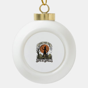 Witch Drinking Shirt Sips and Spells Vintage Hallo Ceramic Ball Christmas Ornament