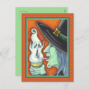 WITCH EATING SCREAMING ICE CREAM CONE, HALLOWEEN H HOLIDAY POSTCARD