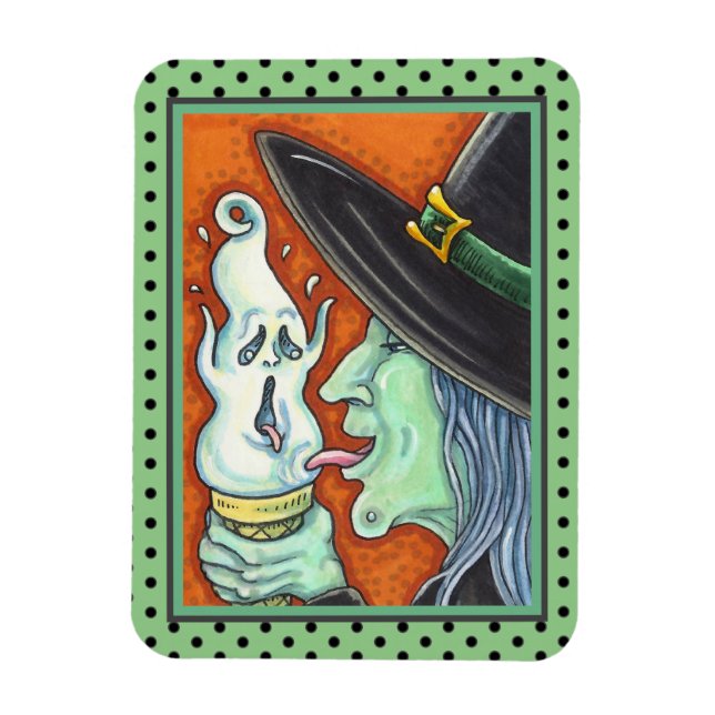 WITCH EATING SCREAMING ICE CREAM CONE, HALLOWEEN M MAGNET (Vertical)