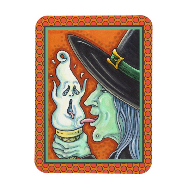 WITCH EATING SCREAMING ICE CREAM CONE, HALLOWEEN MAGNET (Vertical)