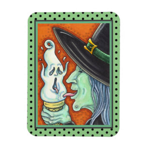 WITCH EATING SCREAMING ICE CREAM CONE, HALLOWEEN MAGNET