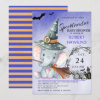 Witch Elephant Halloween Baby shower Invitation