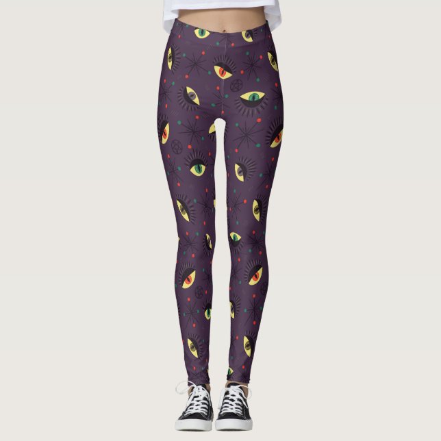 Witch Eyes Dark Gothic Occult Pattern Leggings (Front)