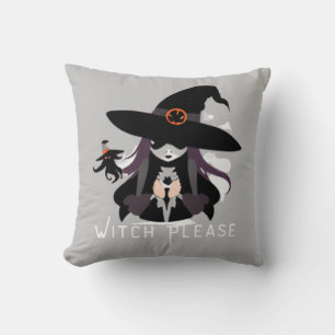 Witch Face Throw Pillow