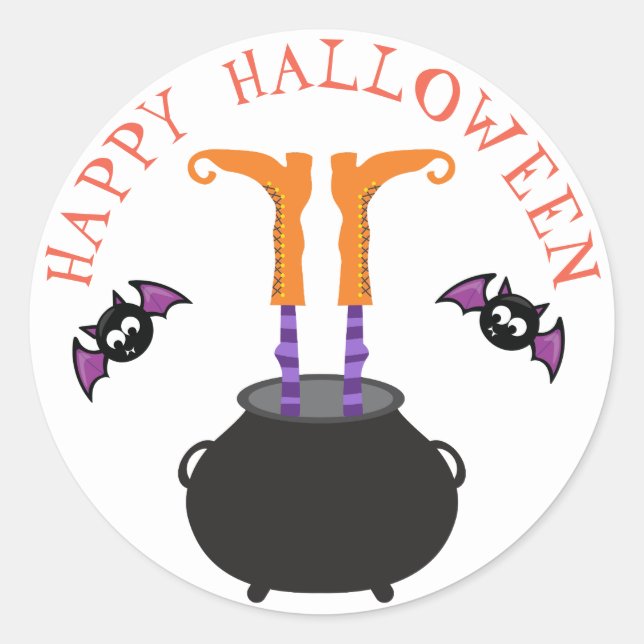 Witch Feet in Cauldron Halloween Classic Round Sticker (Front)