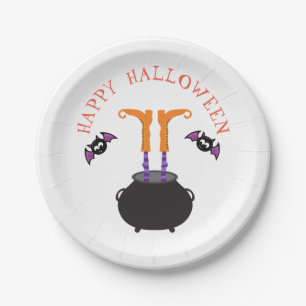 Witch Feet in Cauldron Halloween Paper Plate