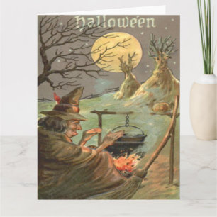 Witch Fire Cauldron Full Moon Night Card
