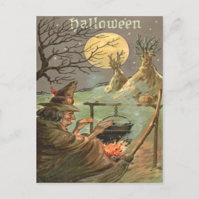 Witch Fire Cauldron Full Moon Night Postcard (Front)