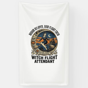 Witch flight attendant Halloween broom broke desig Banner