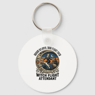 Witch flight attendant Halloween broom broke desig Keychain