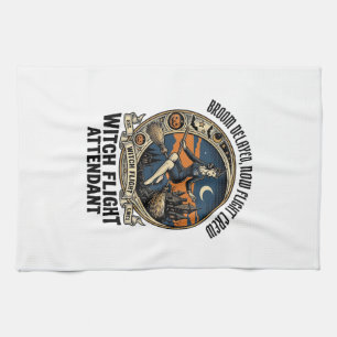 Witch flight attendant Halloween broom broke desig Kitchen Towel
