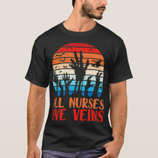 Witch Fly Skeleton Hands Halloween Day All Nurses  T-Shirt