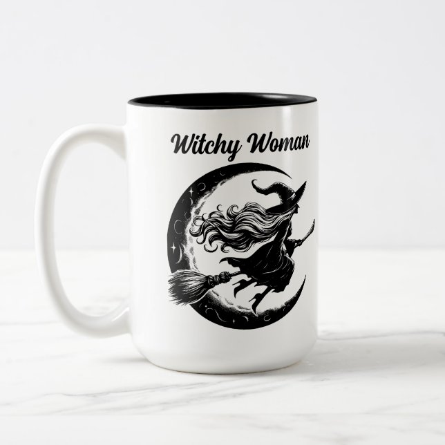 Witch Flying a Broom Two-Tone Mug (Left)