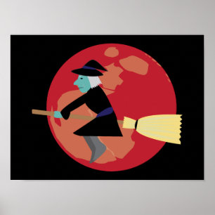Witch Flying at Night Poster