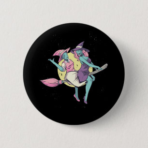 Witch Flying Broom Halloween Design 2 Inch Round Button