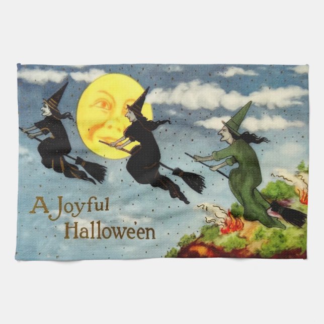 Witch Flying Broom Man In The Moon Sky Kitchen Towel (Horizontal)