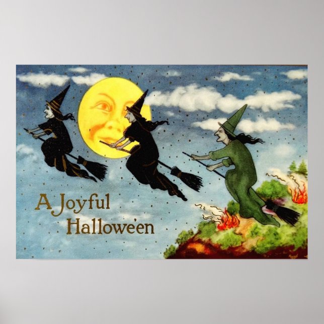 Witch Flying Broom Man In The Moon Sky Poster (Front)