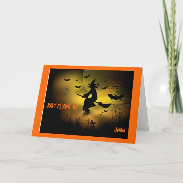 WITCH FLYING BY CUSTOM HAPPY HALLOWEEN CARD (Front)