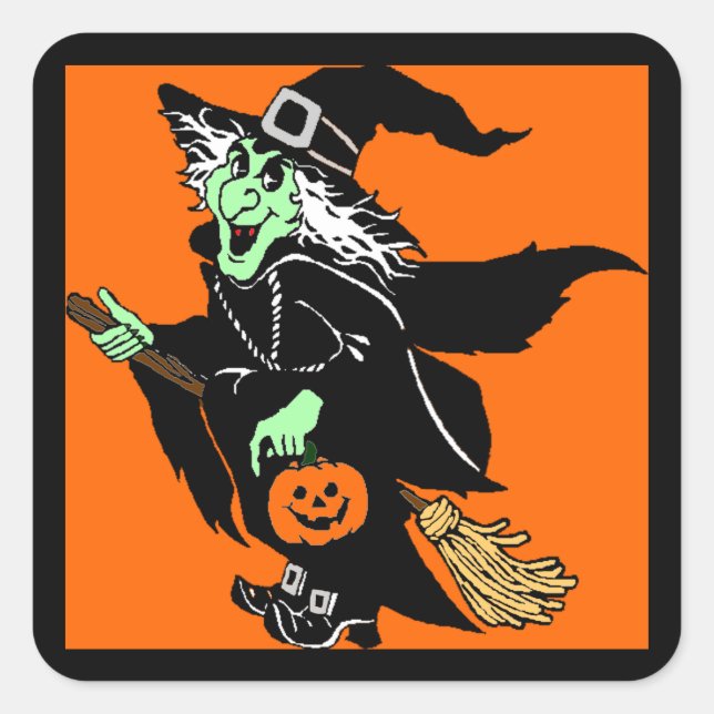 Witch Flying Halloween Cartoon Sticker (Front)