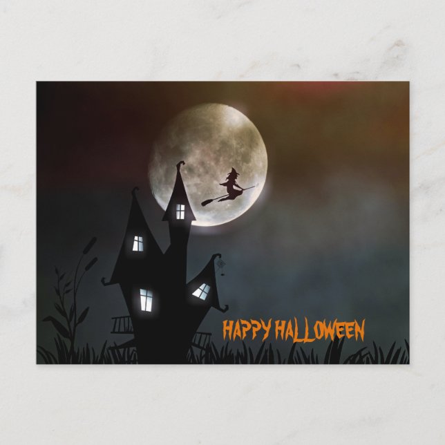 Witch Flying Happy Halloween Personalized Postcard (Front)