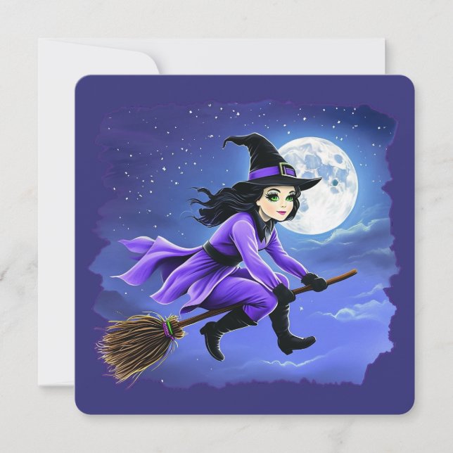 Witch flying of a broom - Wicca Halloween 1 (Front)