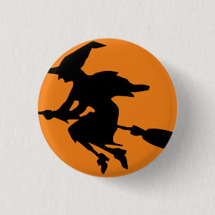 Witch Flying on Broom Silhouette 1 Inch Round Button