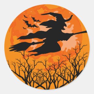 Witch Flying Over Halloween Sticker