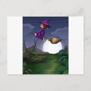 Witch flying postcard