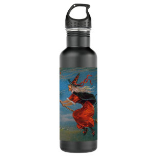Witch Flying with Black Cat on Halloween Night  710 Ml Water Bottle