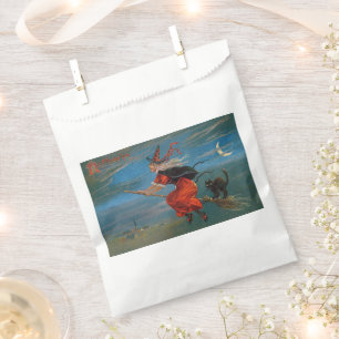 Witch Flying with Black Cat on Halloween Night  Favour Bag