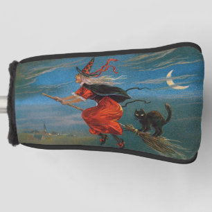 Witch Flying with Black Cat on Halloween Night  Golf Head Cover